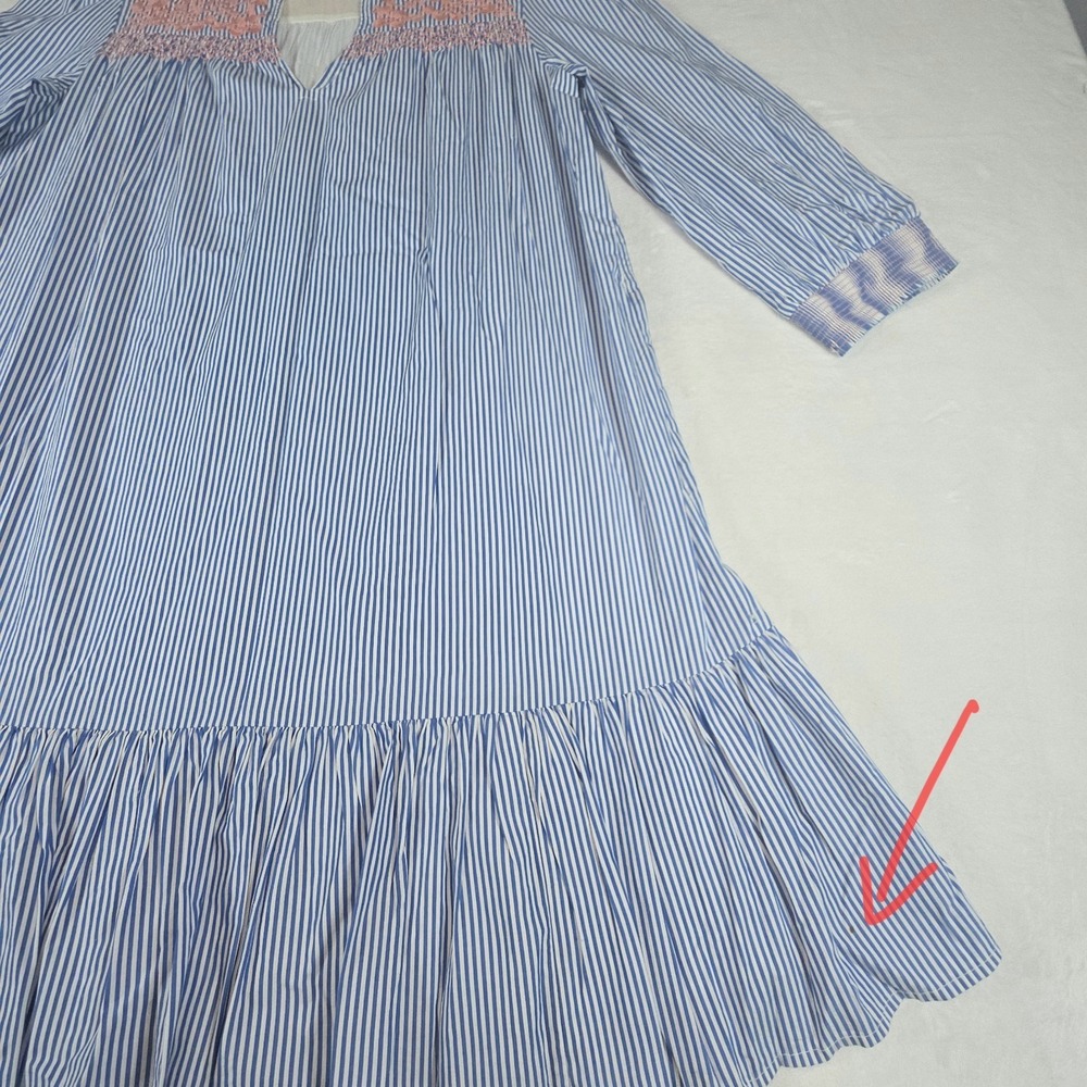 J Crew Embroidered Popover Blue White Striped‎ Tiered Above Knee Dress Sz Small - Picture 15 of 15